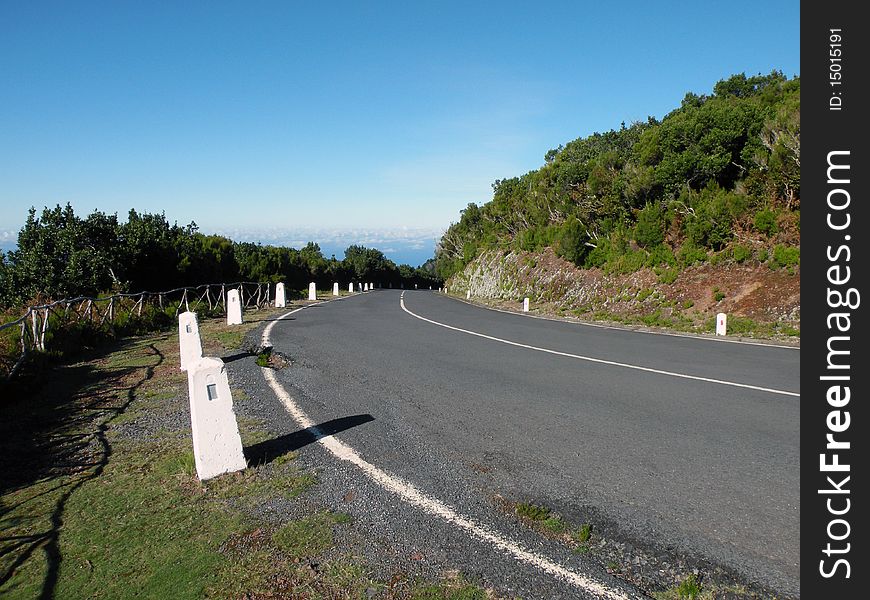 Road in Madeira Island with guard stones