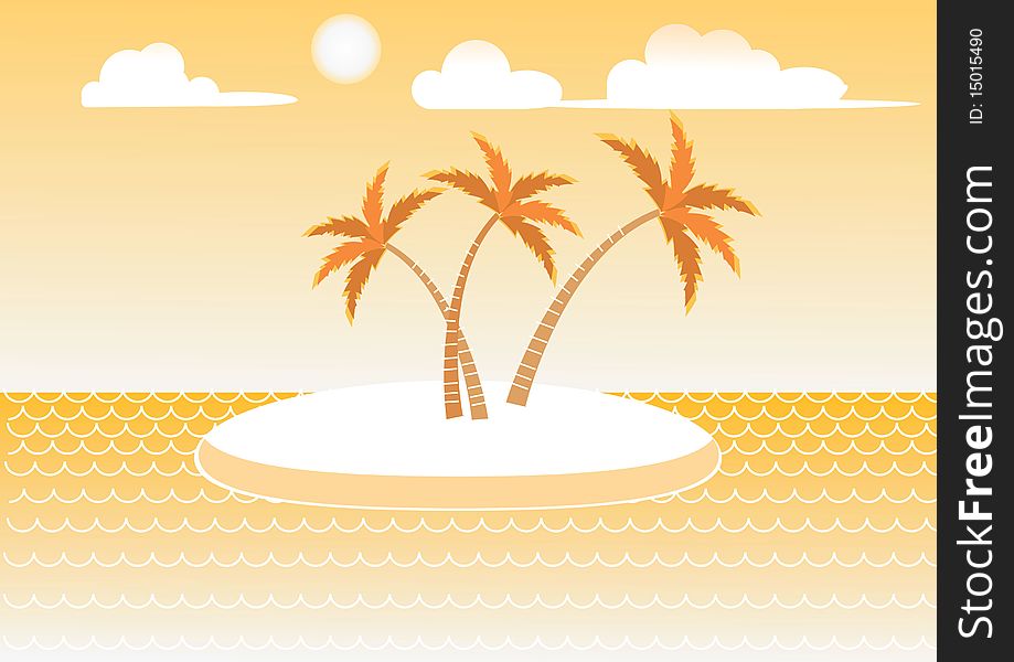 Sea and palms on island.Vector tropical image. Sea and palms on island.Vector tropical image.