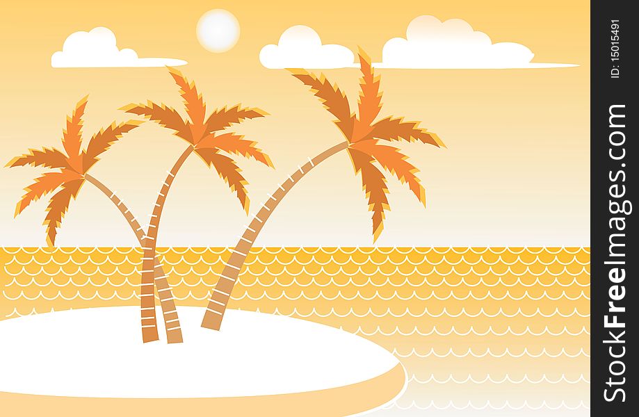 Sea and palms on island.Vector tropical image. Sea and palms on island.Vector tropical image.