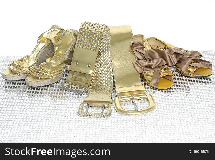 Gold belts and fashion shoe