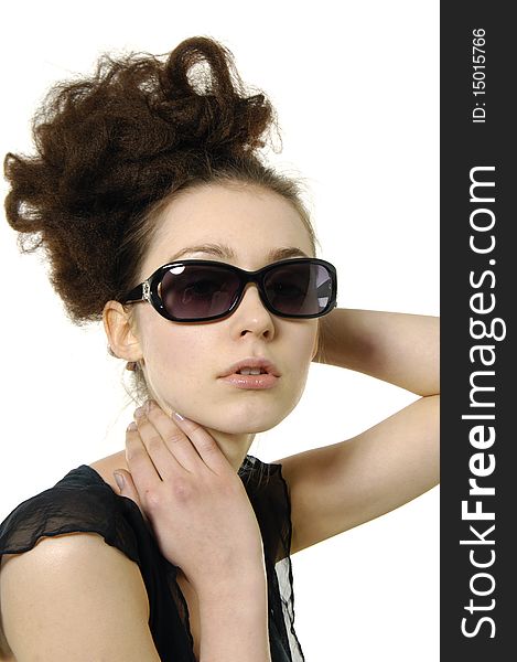Young woman wearing the big modern sunglasses. Young woman wearing the big modern sunglasses