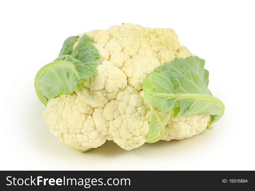 Fresh cauliflower head, isolated on white background.