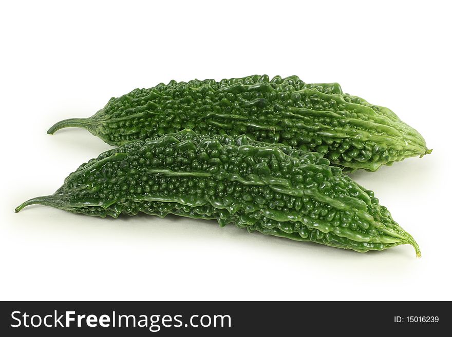 Two bitter melon isolated on white background.