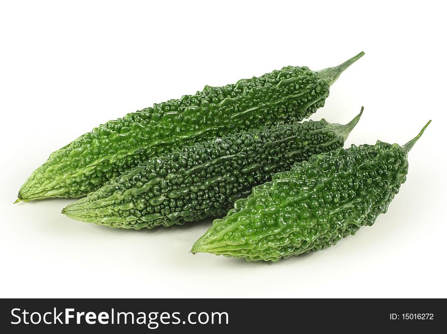 Three bitter melon isolated on white background.