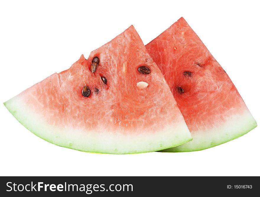Two segments of the watermelon on white background