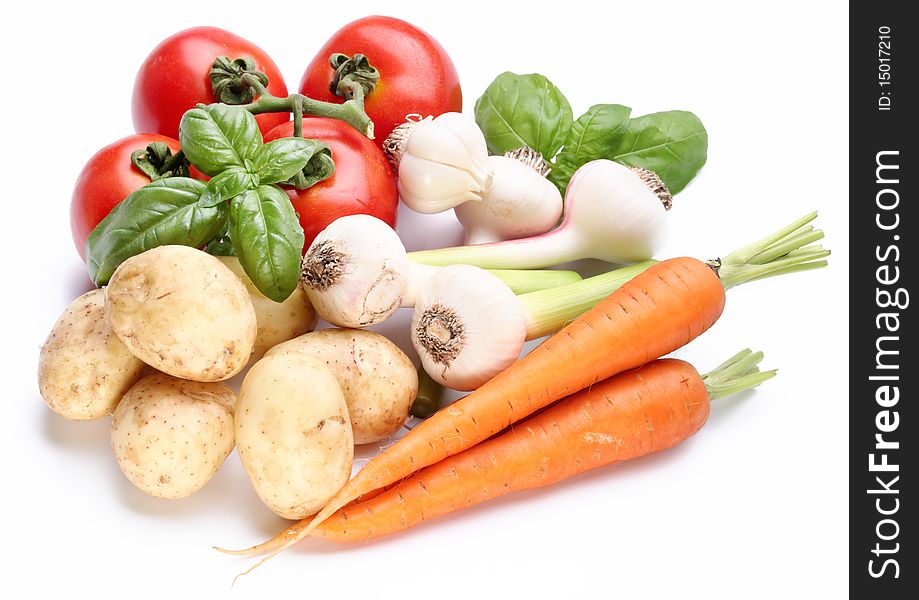 Group of fresh vegetables on white background