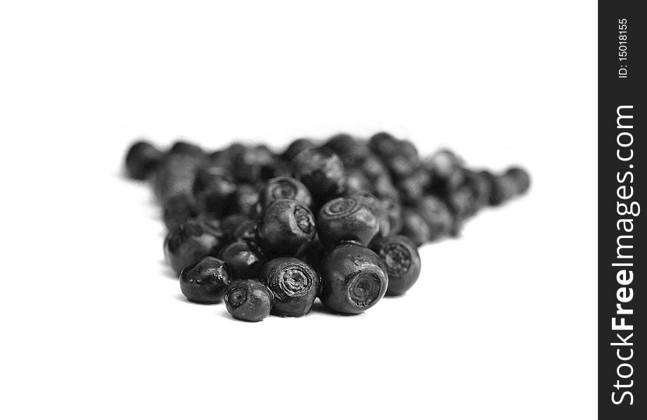 Collected fresh vitamin berry whortleberry on a white background