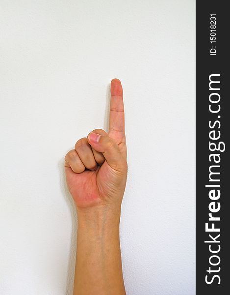 Hand sign one white isolation