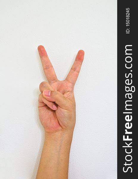 Hand sign two white isolation