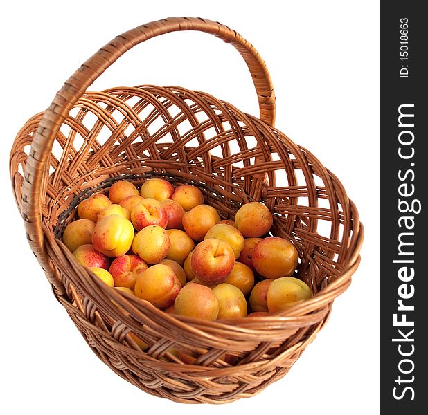 Apricots in a basket on a white background
