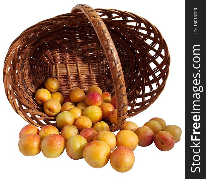Apricots in a basket on a white background