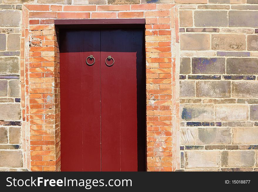 Traditional chinese wooden door with knockers. Traditional chinese wooden door with knockers
