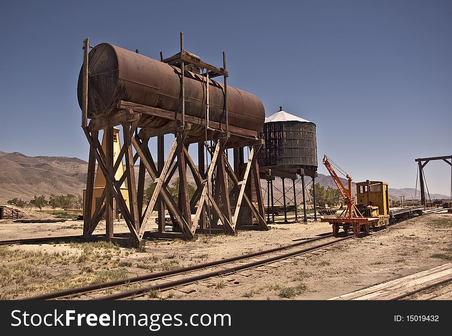 This is a picture of an old fuel and water tank at Law's Railroad Museum in Bishop, California
