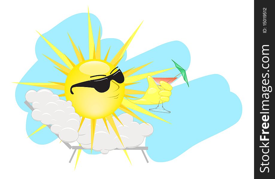 Vector image of the sun having a rest at some beach