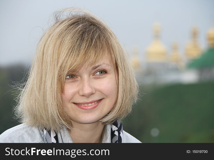 Pretty blonde over nature background. Pretty blonde over nature background