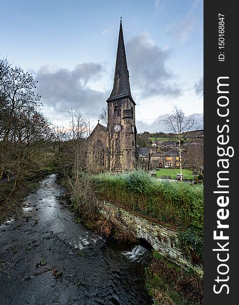 River Ryburn flows through the villages of Rishworth, Ripponden and Triangle before flowing into the River Calder at Sowerby Bridge, Yorkshire, UK. River Ryburn flows through the villages of Rishworth, Ripponden and Triangle before flowing into the River Calder at Sowerby Bridge, Yorkshire, UK