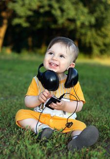 Little Boy With Headphones Vertical Royalty Free Stock Photography