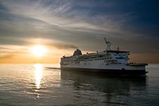Ferry Boat On The Sunset In The Sea Royalty Free Stock Image Ferry Boat On The Sunset In The Sea Royalty Free Stock Image