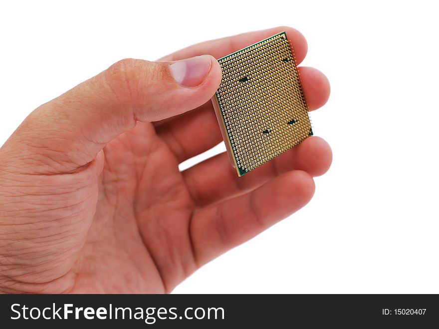 Processor in hand on a white background. Processor in hand on a white background