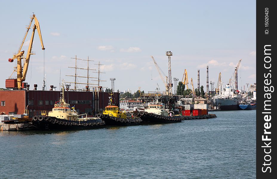 Tugboats mooring at sea port. Tugboats mooring at sea port