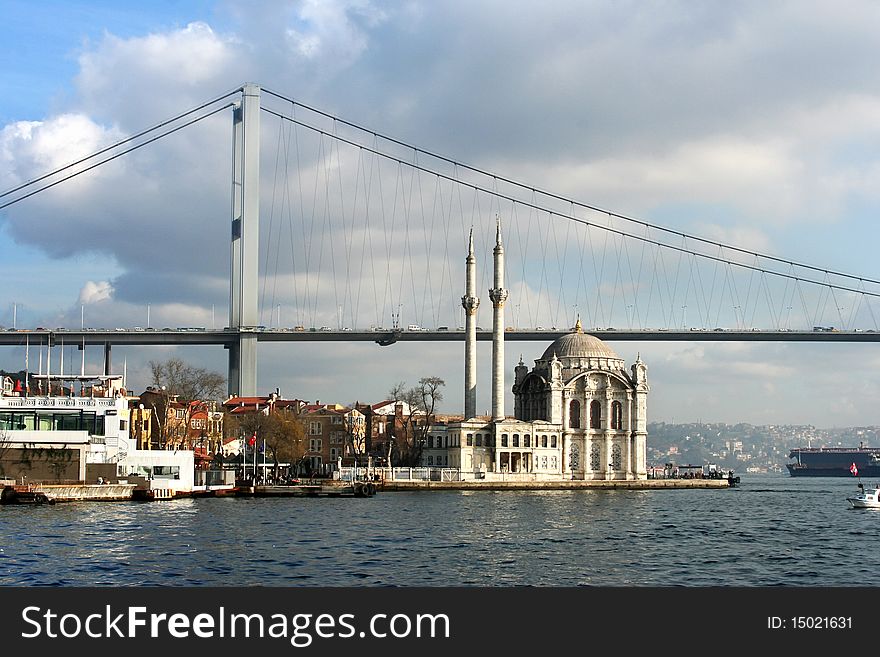 View of Fatih Sultan Mehmet Bridge from Bosphorus