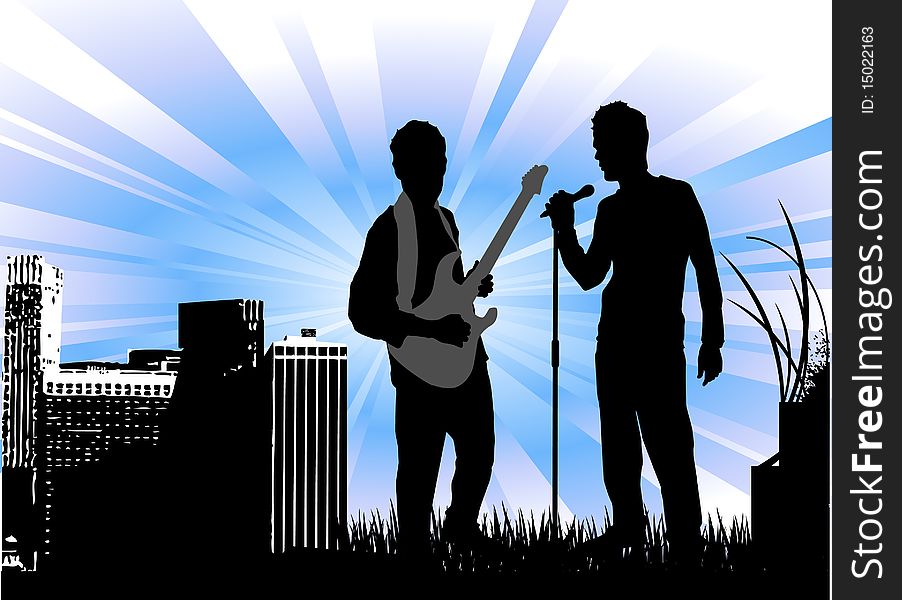 Concert with urban vector silhouette