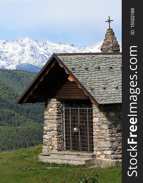 A little church in the italian alps, near the Mortirolo pass, in Lombardy. Sondrio province. A little church in the italian alps, near the Mortirolo pass, in Lombardy. Sondrio province.