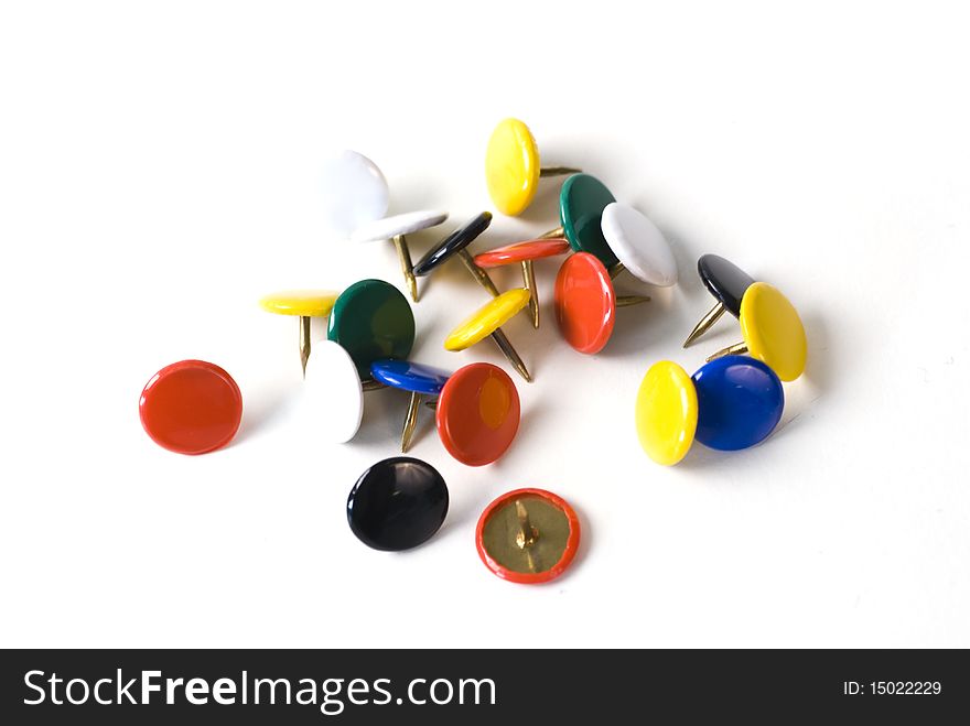 Bunch of pins isolated on white background.