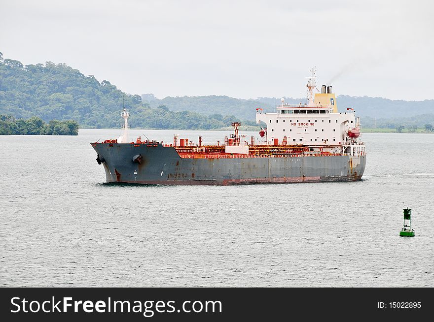 Cargo ship in the Panama Channel