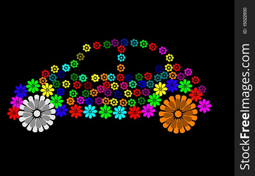 Illustration of car pattern made up of flower shapes on the black background. Illustration of car pattern made up of flower shapes on the black background