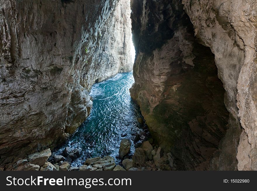 Ancient huge sea cave in the Italian city of Gaeta, which previously were hidden pirates