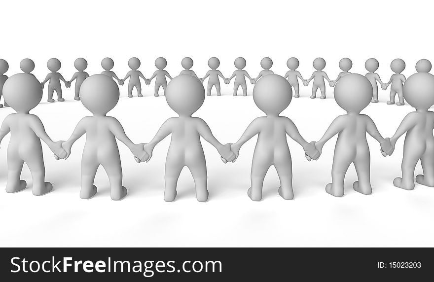 Large group of people standing and holding hands. Large group of people standing and holding hands