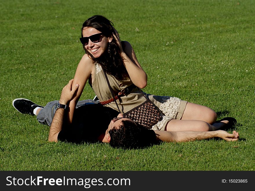 Happy Young Couple On Field