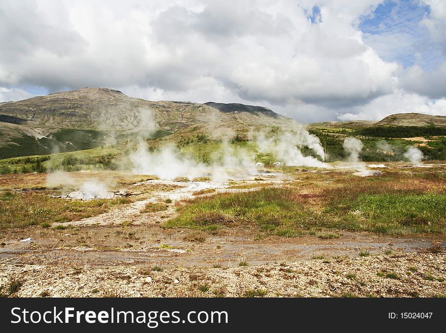 Geothermal area in Geysir region in Iceland