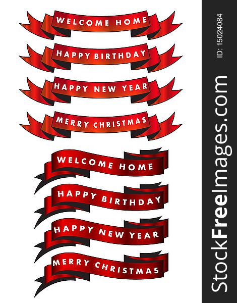 Collection of 8 red banners with most popular wishes