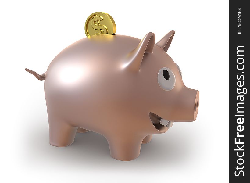 Smiling piggy with a coin. Smiling piggy with a coin