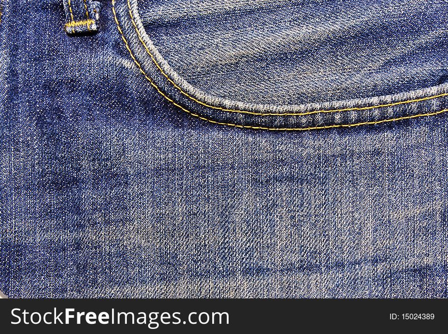 Left pocket of jeans pants texture.