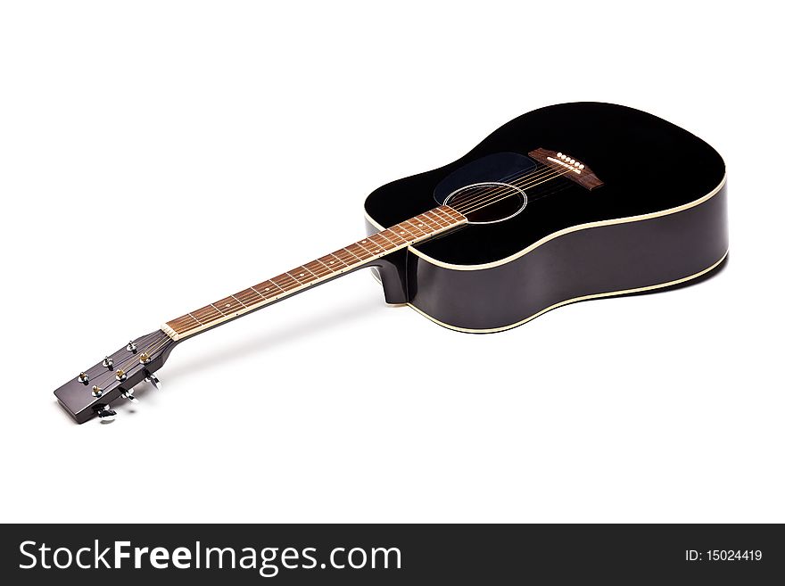 Elegance black shiny guitar isolated on white background