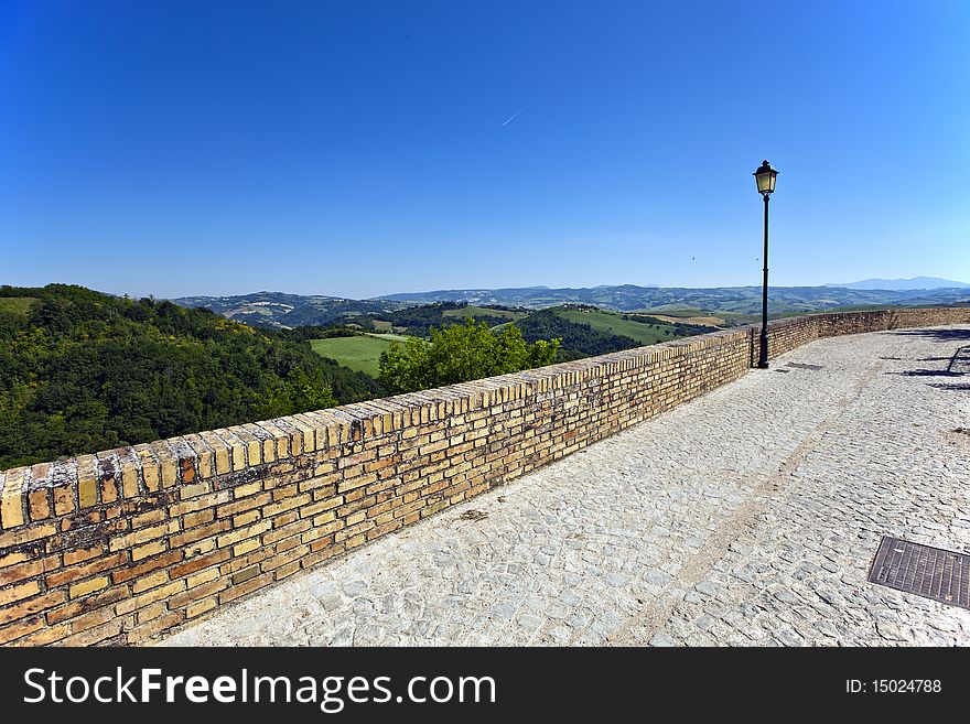 A panoramic terrace on the Marche of the ancient medieval town of Montefabbri. A panoramic terrace on the Marche of the ancient medieval town of Montefabbri