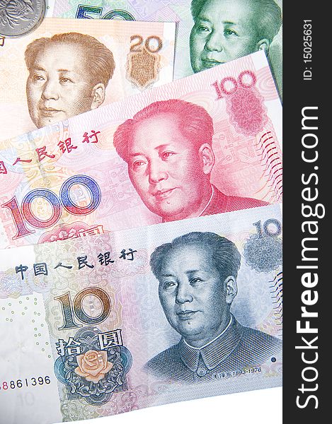 The money on white background, Chinese currency