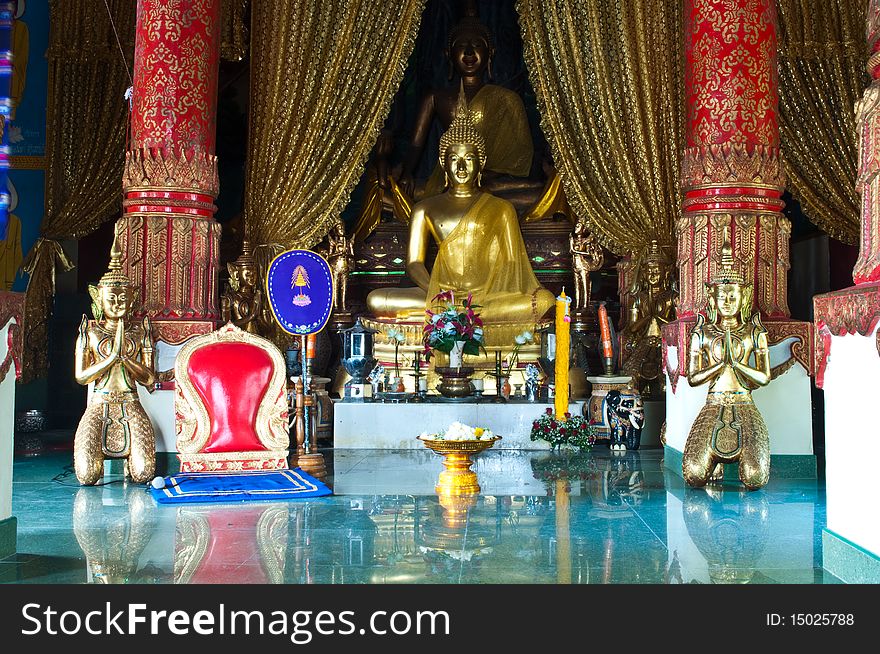 Gold buddha image in thai temple