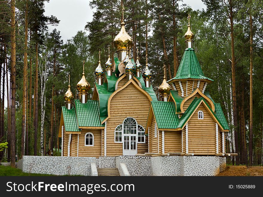 Wooden church constructed in a complex of a monastery of Ganin Jama on a grave of last Russian tsar.