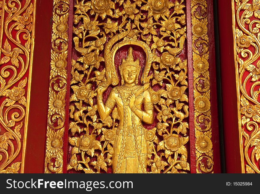 Thai texture on the temple door chiangmai thailand