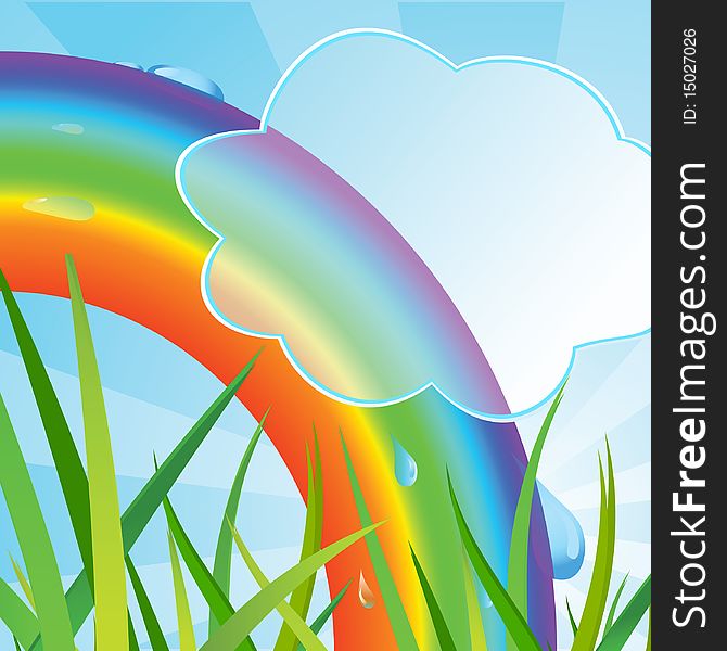 Ecological background with a rainbow and a grass. Vector illustration