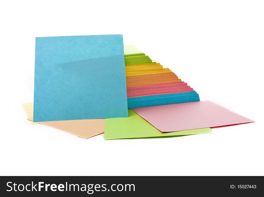 Stack of colorful stickers isolated on white