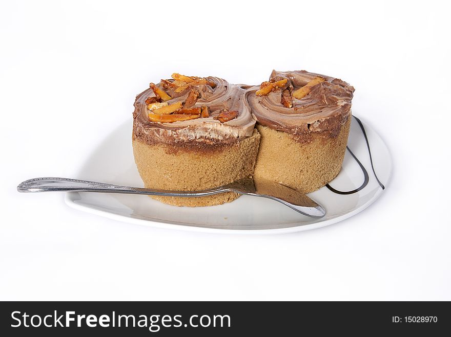 Sweet cappuccino almond roll isolated white background