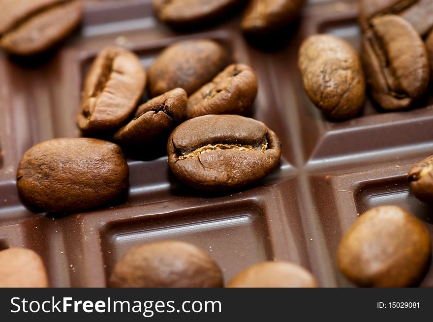 Background From Coffee Beans And Chocolate