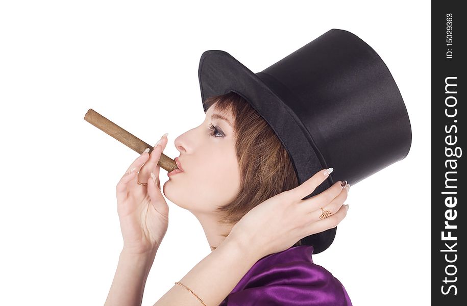 Girl In Top Hat (cylinder) With Cigar