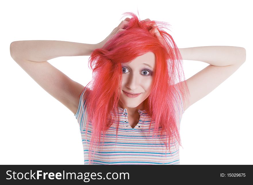 Surprised cheerful girl with red hair. Surprised cheerful girl with red hair