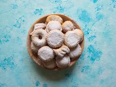 Holiday Cookies In A Bowl On A Blue Background. Stock Photography